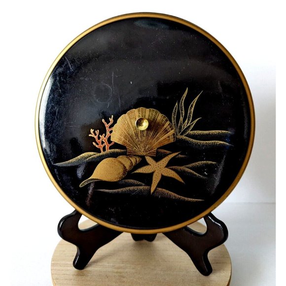 Otagiri Japan Black Hand Crafted Candy Relish Serving Tray Trinket Tray 9" Vntg - Picture 1 of 8